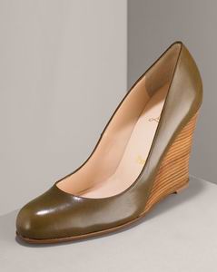 Leather Wedge Pump, Khaki